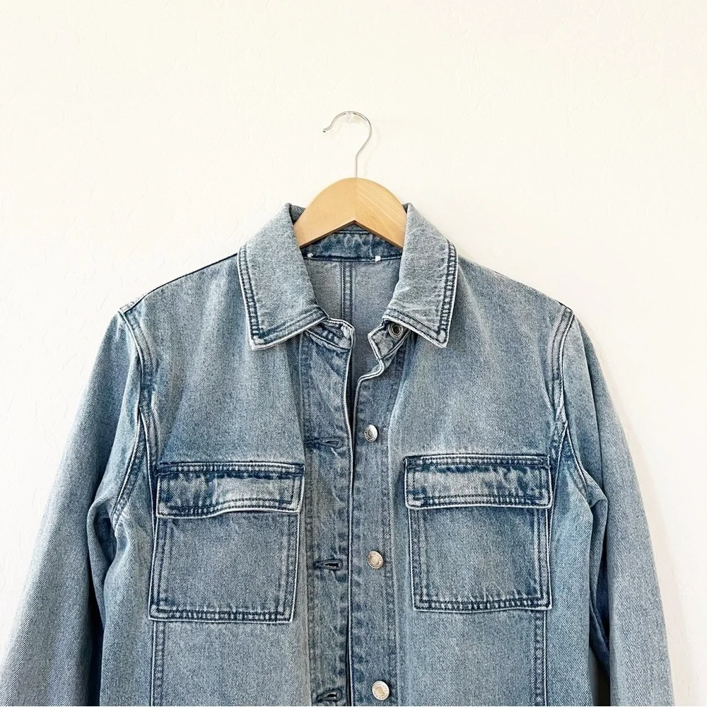 Michael Kors Light Wash Denim Mid-Length Jean Jacket